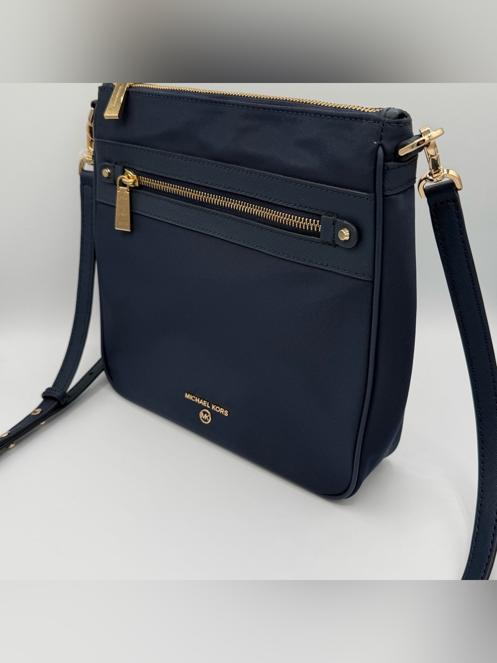 Michael Kors Jet Set Travel Blue Saffiano Leather Crossbody Bag Gold MK